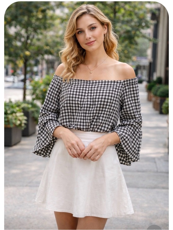 Express Tops - Express Black and White Checkered Blouse